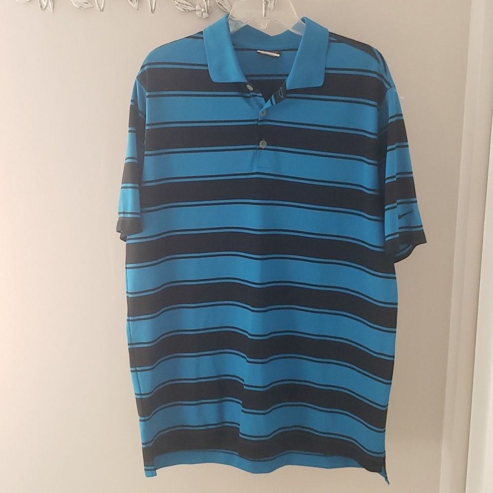 Nike Golf Shirt Mens sz Large Dri-Fit Striped Polo